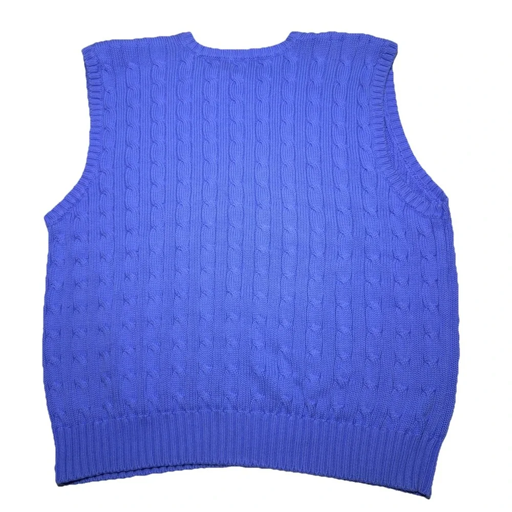 Polo Ralph Lauren Large Cable Knit Sweater Blue Pink Pony Preppy Vintage Vest